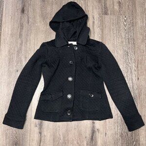 Sugarfly Jacket Coat Womans M Hooded Medium Button Women Black Large Pockets